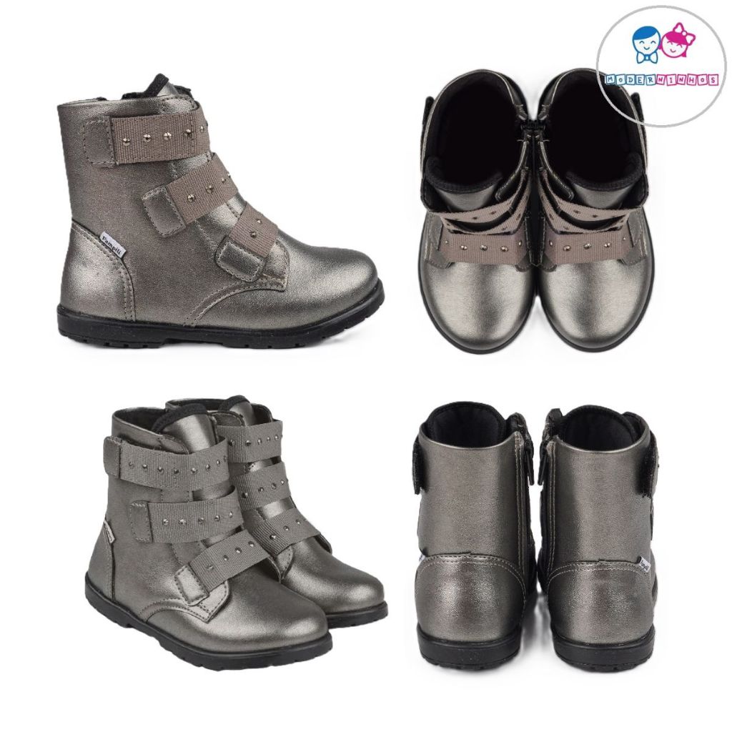 Bota Coturno Infantil Menina Cano Médio Rubi com Tachas Grafite - Mk-141052