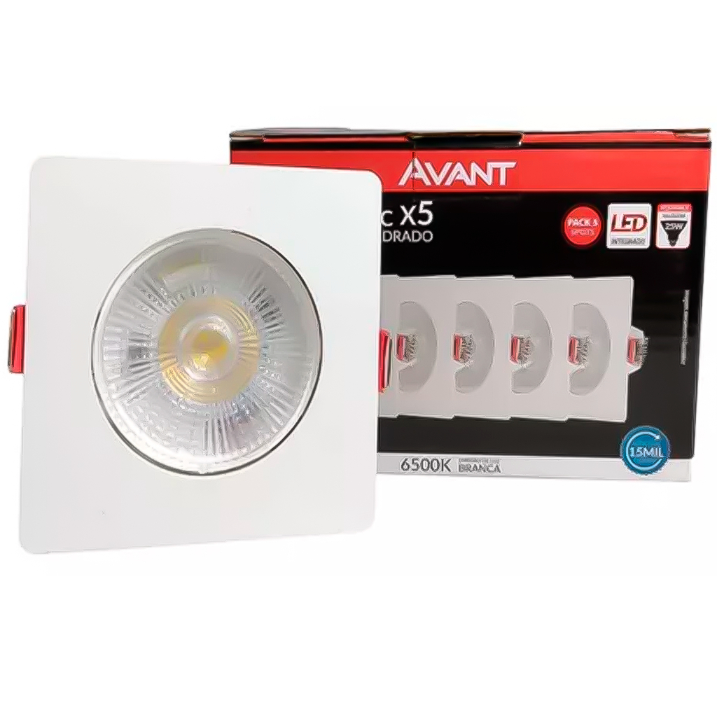 Kit Jogo 5 Spot Led 5W Direcionável Embutir Quadrado 3000K 6500K Branco Ou Amarelo Bivolt A Escolha - Home & Living