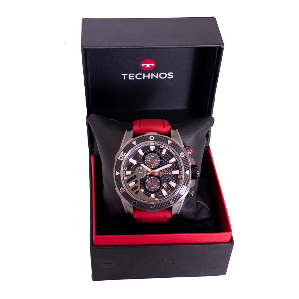 Relógio  Technos, Masculino, Preto E Vermelho, Analógico, Esportivo, Homem, Pai 10ATM - JS15FS/2P em Oferta na Shopee