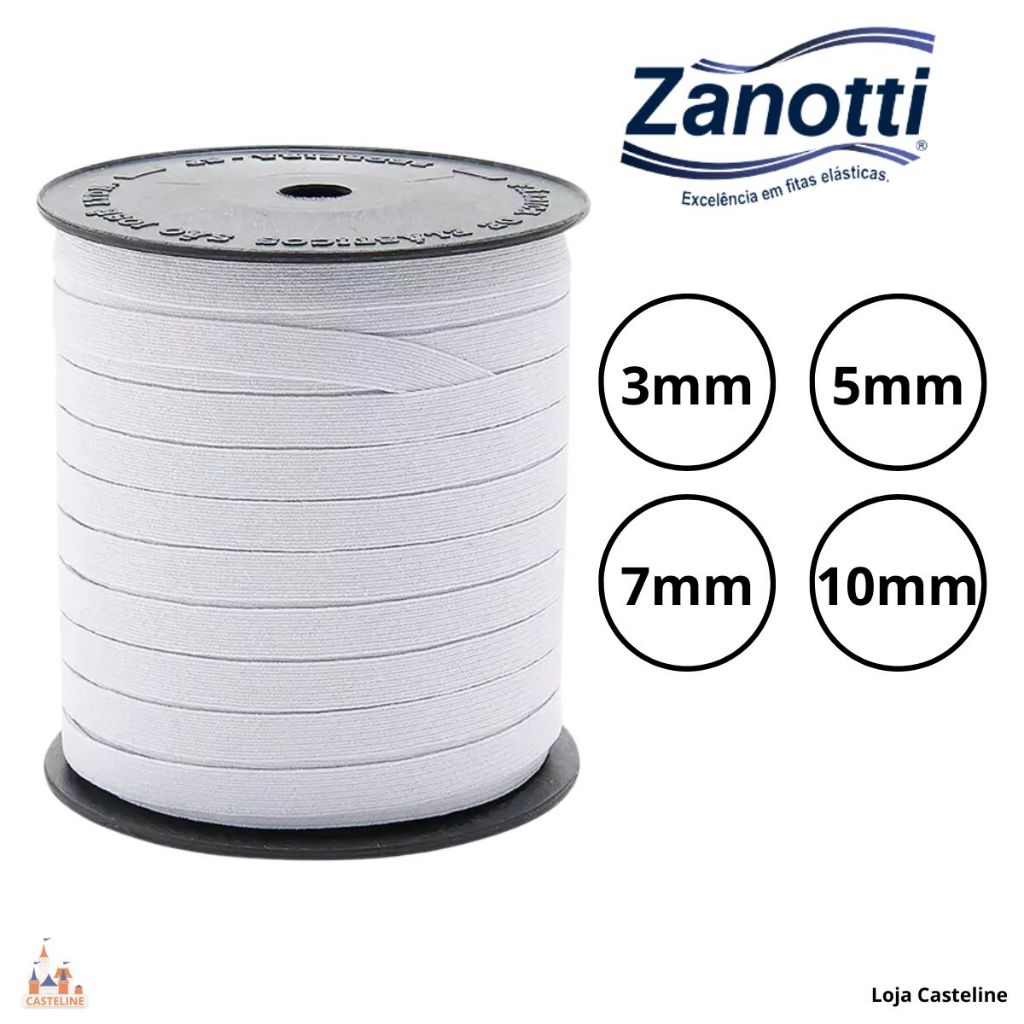 Elástico Jaragua Zanotti Branco p/ costura de roupas de vários tamanhos - 3 - 5 - 7 - 10