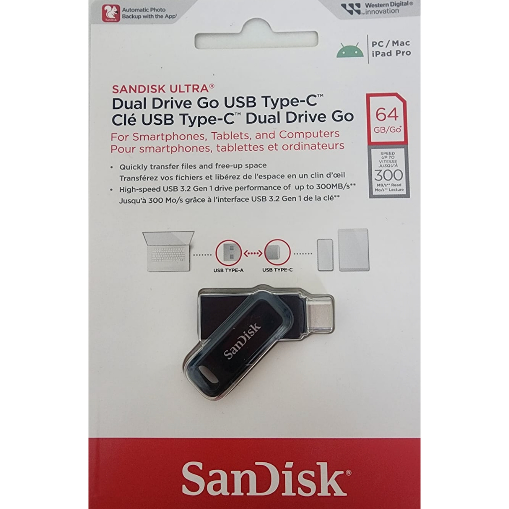 Pen Drive 64gb Dual Drive GO USB 3.2 & USB Type C 300mbs Smartphone Notebook PC Sandisk