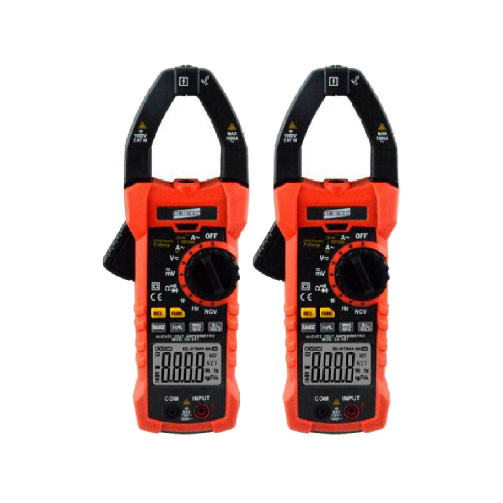 Kit 2 Alicate Amperímetro Digital Corrente Tensão Continuidade Ncv Diodo Rms Va-901 Portátil Estojo