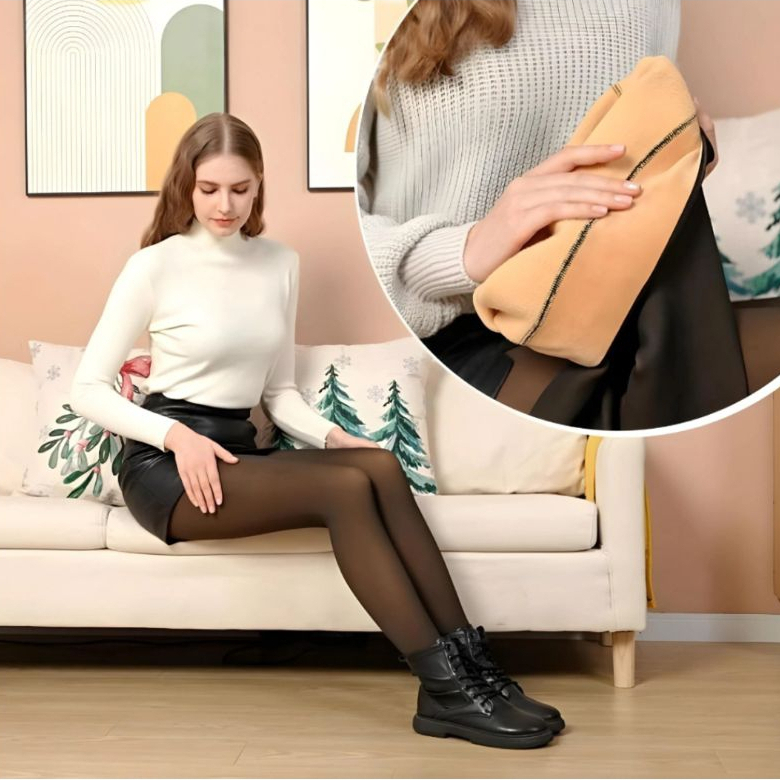 Meia-Calça Térmica Forrada Grosso Translúcida de Lã Legging Grossa Inverno Quente Feminina Fio 220 C/pé