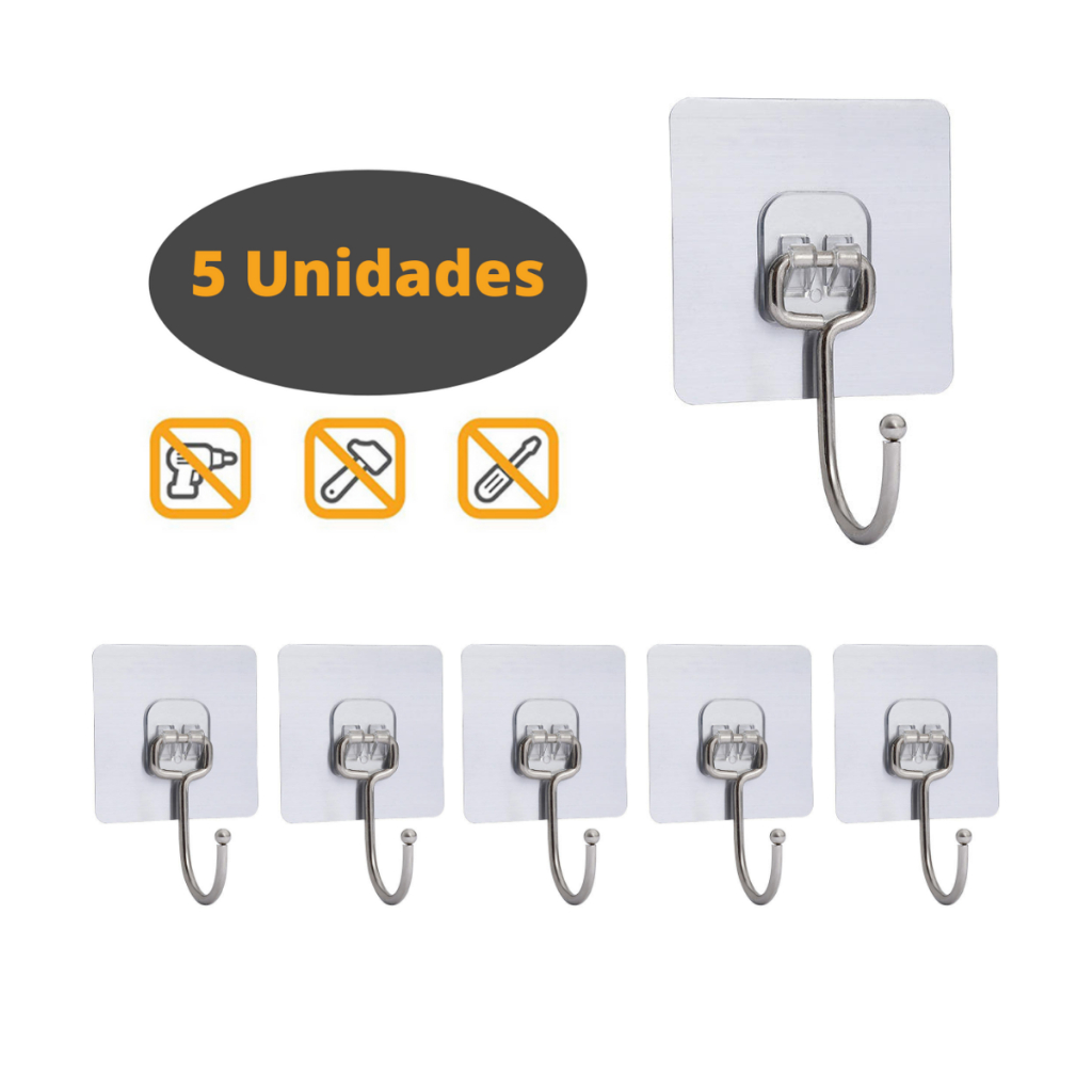 Kit 5 ganchos adesivos de parede transparentes super aderentes em Oferta na Shopee