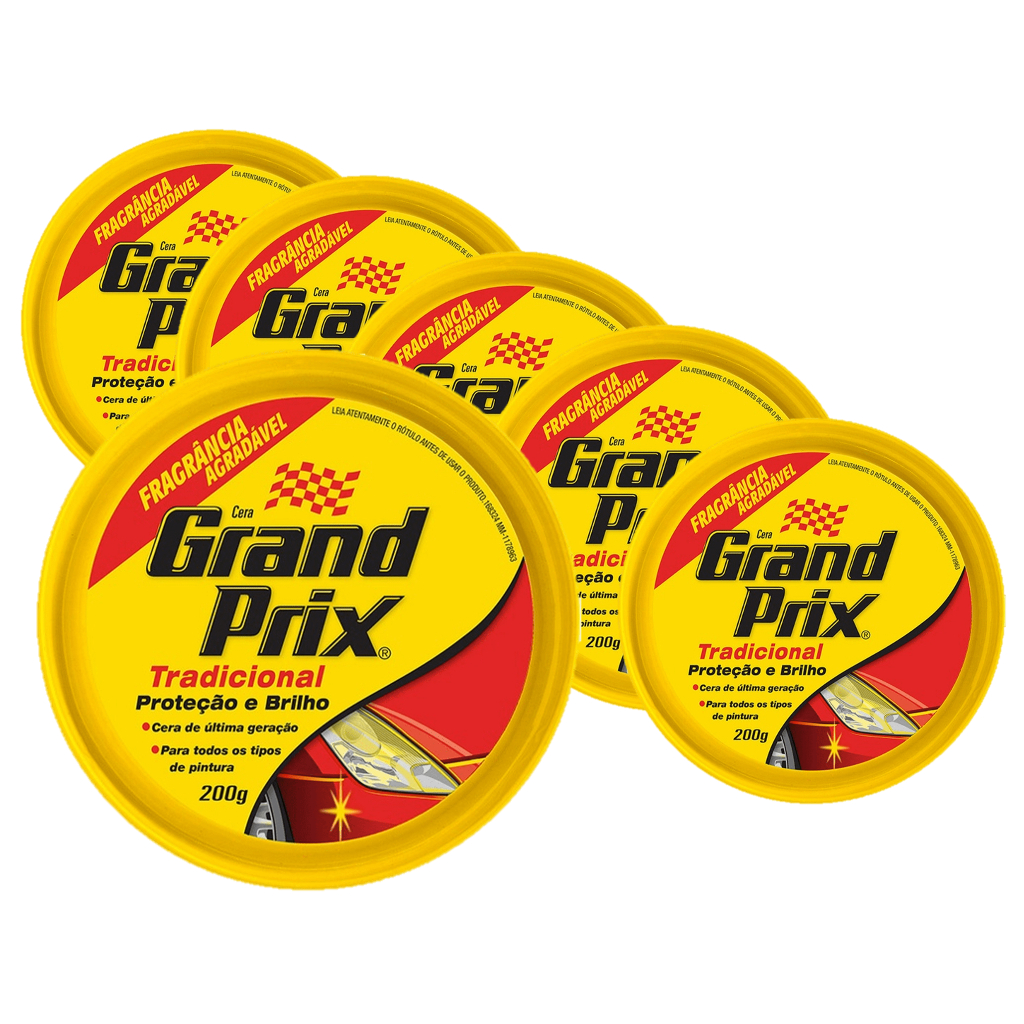Kit 06 Cera em Pasta Tradicional Lata 200g GRAND PRIX Cera Automotiva Carro Brilho e Proteção UV em Oferta na Shopee