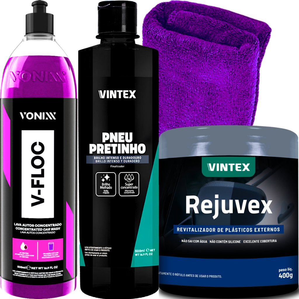 Shampoo Automotivo V-Floc Rejuvex Revitalizador de Plástico Pneu Pretinho Vintex em Oferta na Shopee