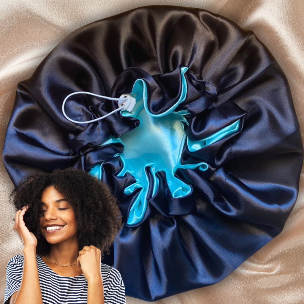 Touca de Cetim Grande Dupla Face com REGULADOR para Box Braids Cabelos Volumosos e Longos