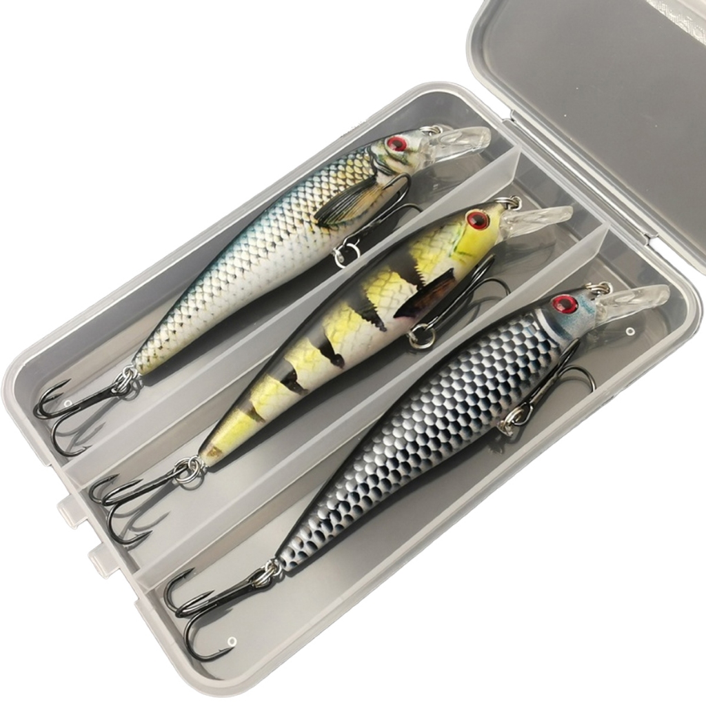 Kit Iscas Artificiais Pesca 3 Meia Água Minnow + Caixa Delicada Para Tucunaré Traíra Dourado 11cm 11,5g
