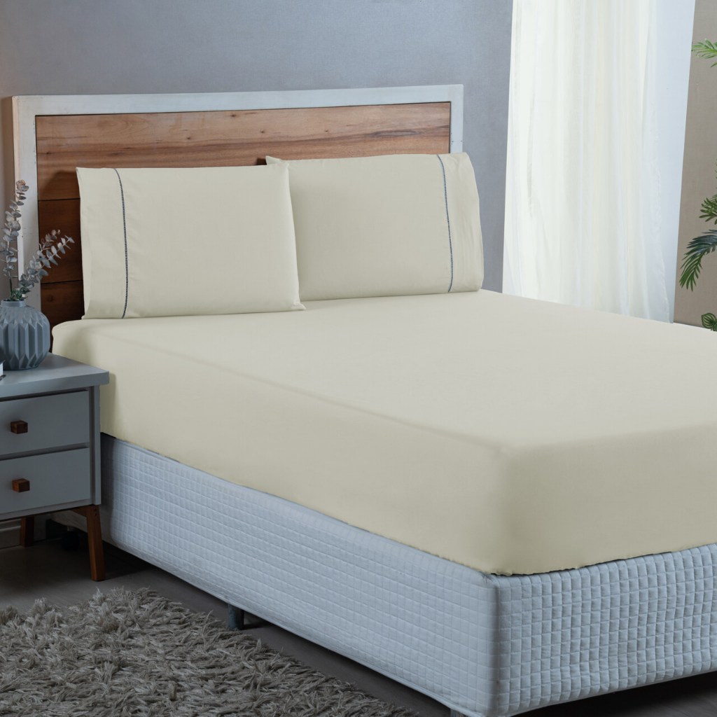 Kit jogo de Cama Casal 300 Fios Algodão com Ponto Palito 3 Peças Cama Box