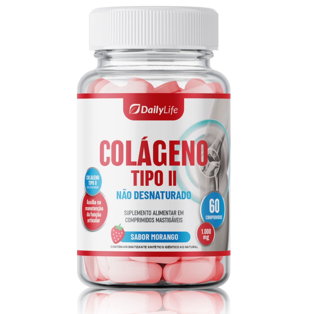 Colágeno Tipo 2 100% Puro 40mg Não desnaturado 60 tabletes Mastigaveis sabor Morango em Oferta na Shopee