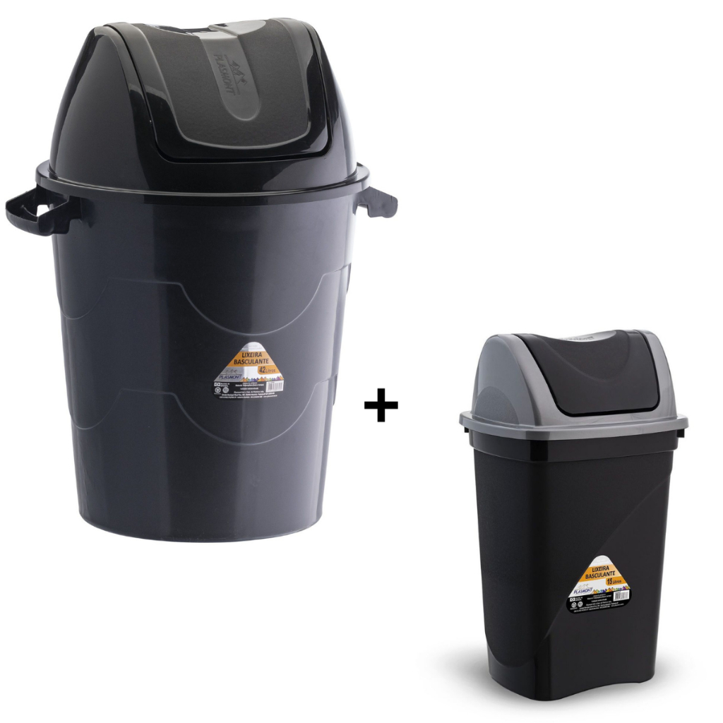 Kit 2 Lixeira 42 Litros 15 Litros Plástico Tampa Reforçado Casa Cozinha Escritório Lixo