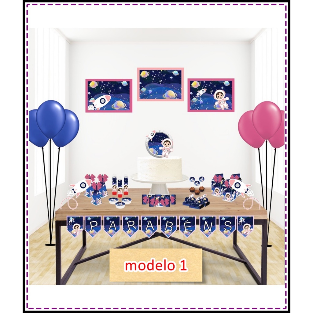 KIt festa Astronauta decoração de aniversário mesversário só um bolinho astronauta