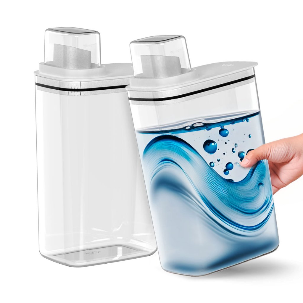 Kit 2 Dispenser Para Sabão em Pó Amaciante e Líquido Lavanderia com Tampa Dosadora para Limpeza Flow 2,3L Branco