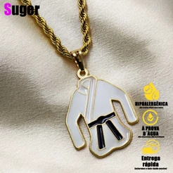 Corrente Trançado Baiano 2.4mm com Pingente Faixa Preta Dourado Colar de Aço Inoxidável Masculino