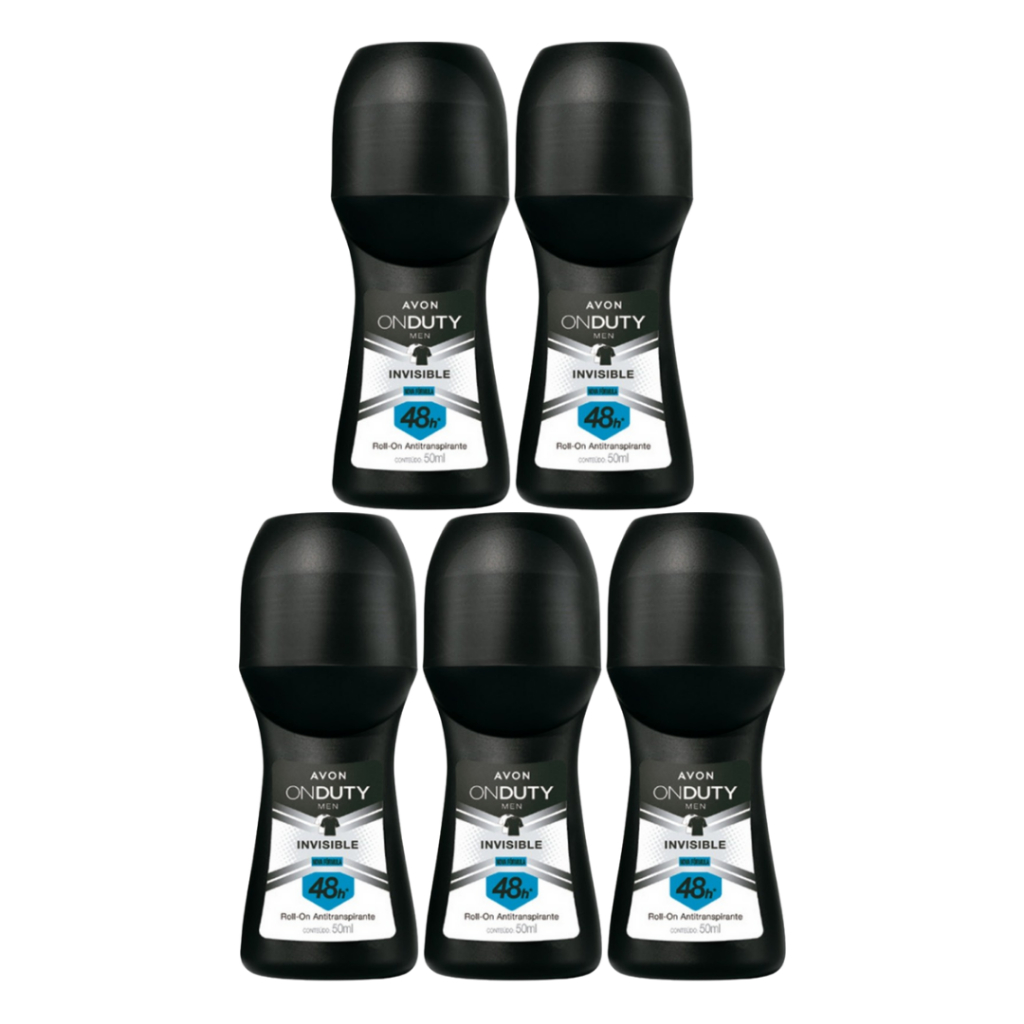 Kit com 5 Desodorante Roll-on On Duty Invisible 50ml - Masculino Avon