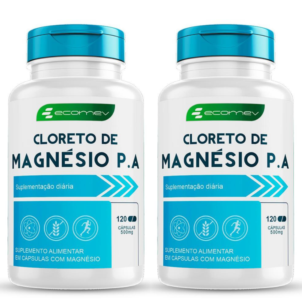 Kit 2Un Cloreto de magnesio PA 100% Puro 500mg 240Cáps Ecomev