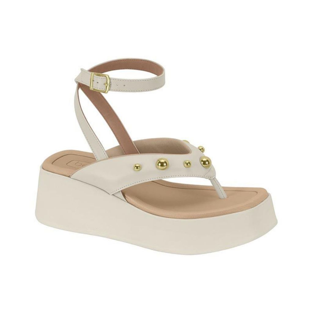 Sandália Feminina Papete Beira Rio Off White Tachas Dourada Flatform em Oferta na Shopee