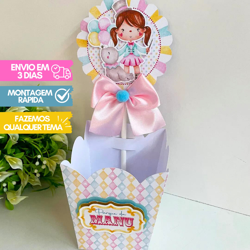 Kit Centro de mesa Personalizado circo rosa/Arranjo de mesa/Enfeite de mesa futebol/ Cachepô/Lembrancinha/circo rosa