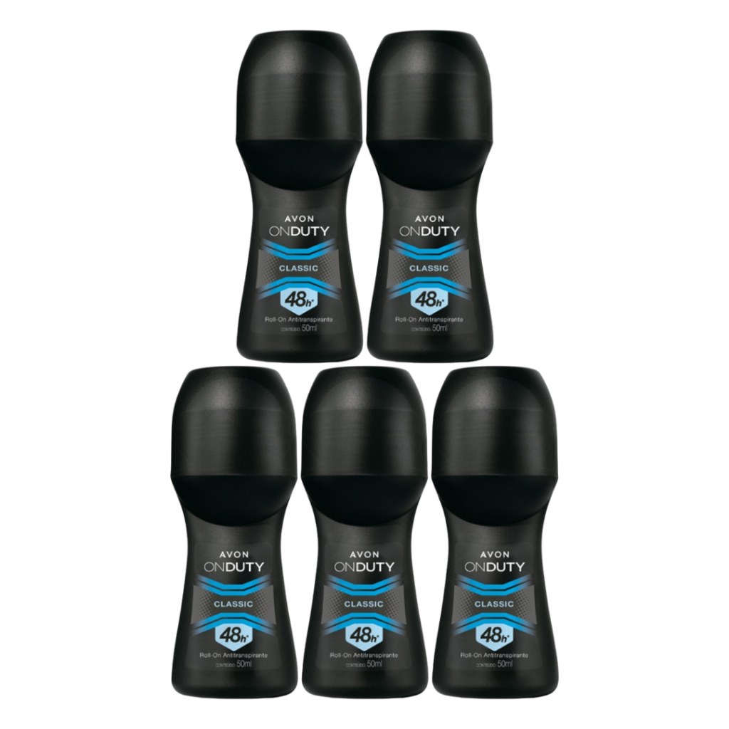 Kit com 5 Desodorante Roll-on On Duty Classic 48ml - Masculino Avon