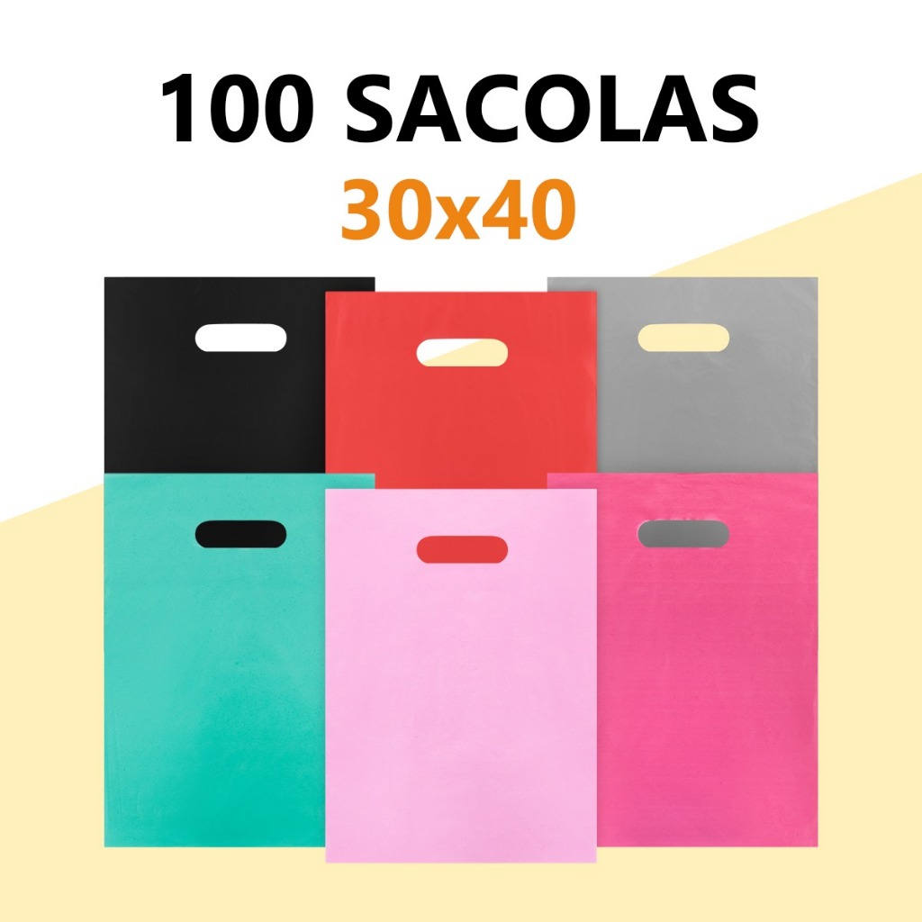 Kit 100 Un Sacolas Plásticas Boca Palhaço 30x40 Alça Vazada para loja