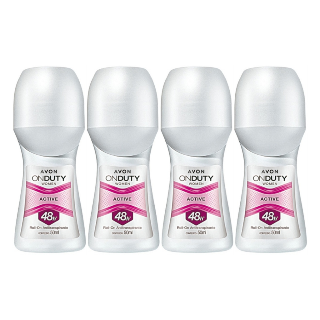 Kit com 4 Desodorante Roll-on On Duty Active 48ml - Feminino Avon em Oferta na Shopee