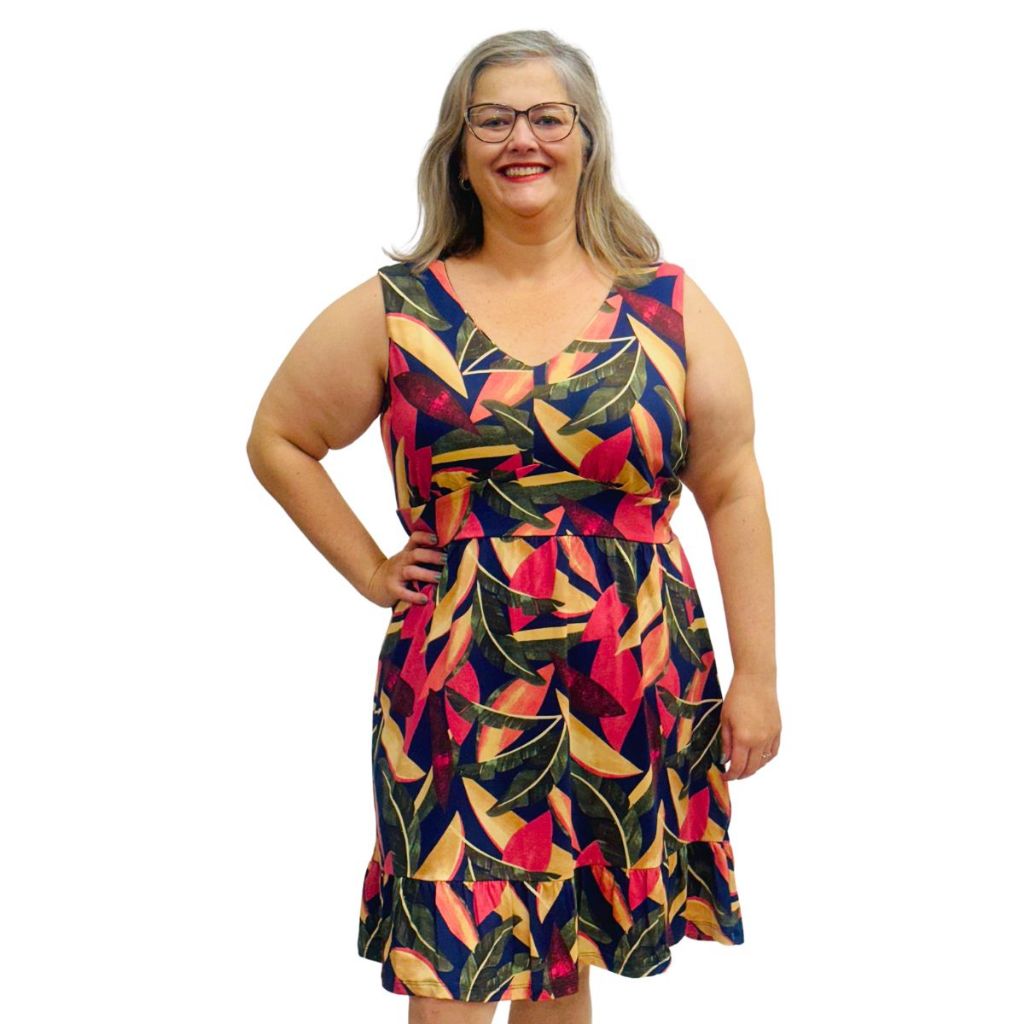Vestido Feminino Plus Size Midi Gola V Regata Frente Dupla Moda Verão