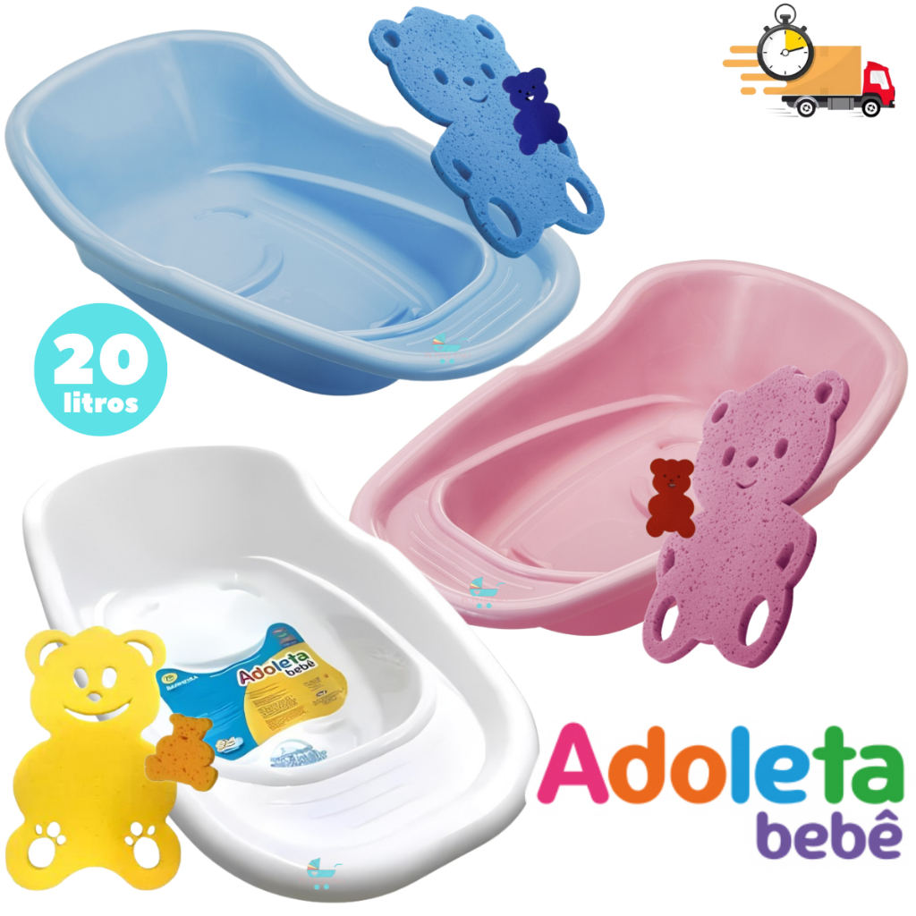 Kit banheira de bebe + esponja de banho enxoval de bebê - Adoleta Bebê