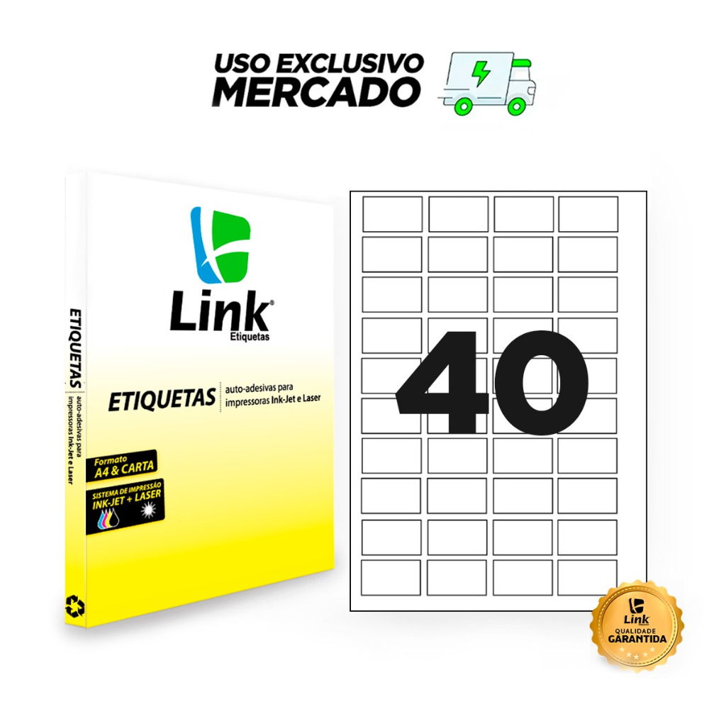 Etiqueta Adesiva A4 40,0mm x 25,0mm Envio FULL - 100 Folhas - Link Etiquetas em Oferta na Shopee
