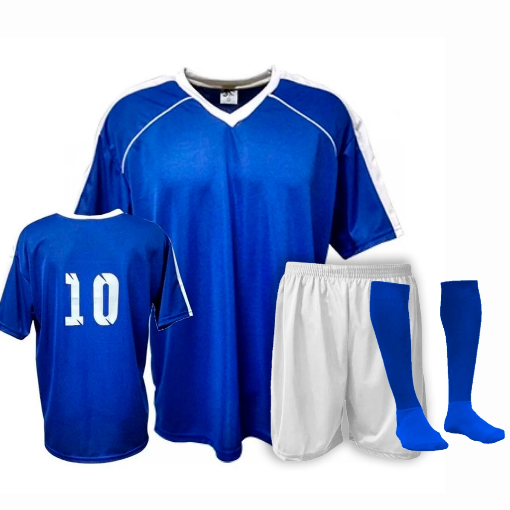 Kit Jogo de 7 Camisas Numeradas +  7 Calção +  7 Meião Fardamento Uniforme Futebol