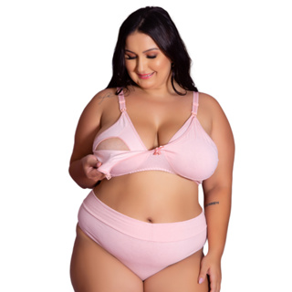 Conjunto Sutiã e Calcinha Cotton Amamentação Plus Size Tamanho Grande Pós Parto Gestante em Oferta na Shopee