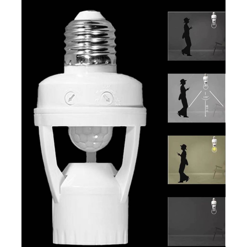 Sensor de Presença Para Lâmpada Soquete Sensor de Movimento Com Infravermelho 360 Graus/Kit 2 Sensores de Presença Com Fotocélula Para Lâmpada Soquete
