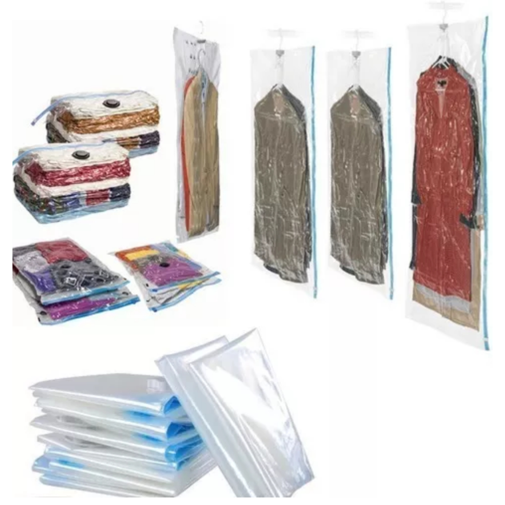 Kit Sacos a vácuo + Bomba Sucção Impermeável Guardar Proteger Edredons Cobertores Viagem Mala