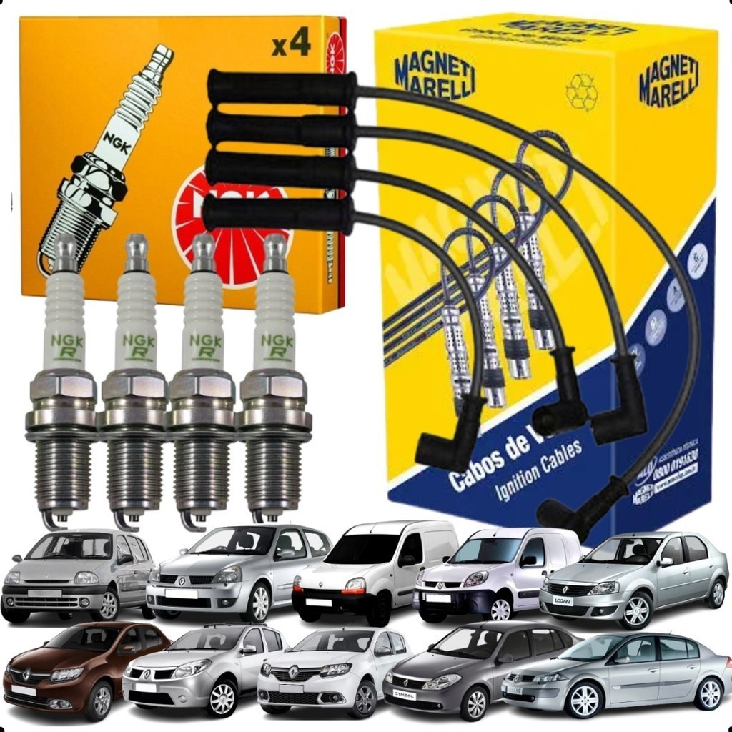 Kit Cabo E Vela Ignição Renault Clio Logan Sandero Megane Kangoo 1.6 8v em Oferta na Shopee