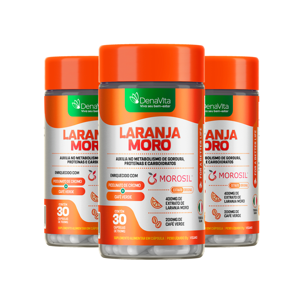 Kit 3x Extrato de Laranja Moro + Cromo + Café Verde 3x1 - 90 Cápsulas - Vegano - Denavita