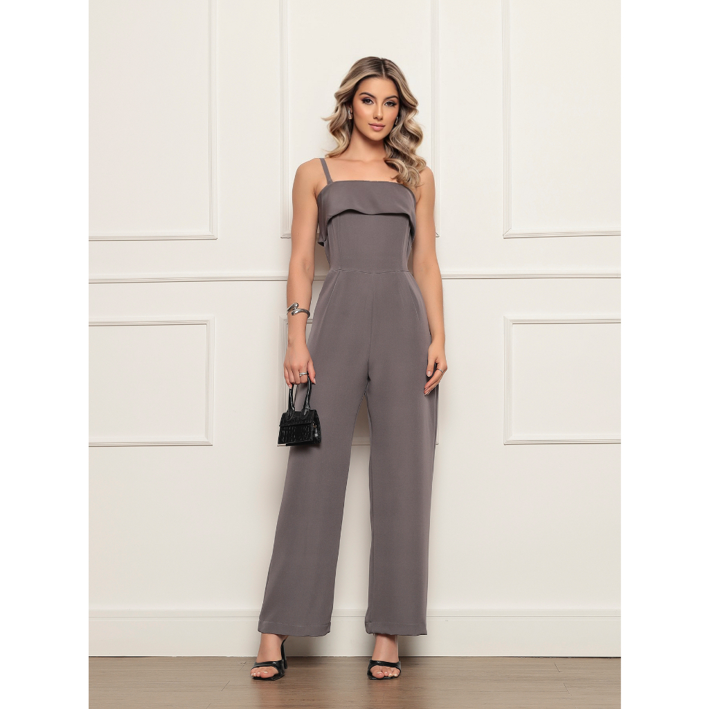 buscamoda macacão alfaiataria com zíper lateral/