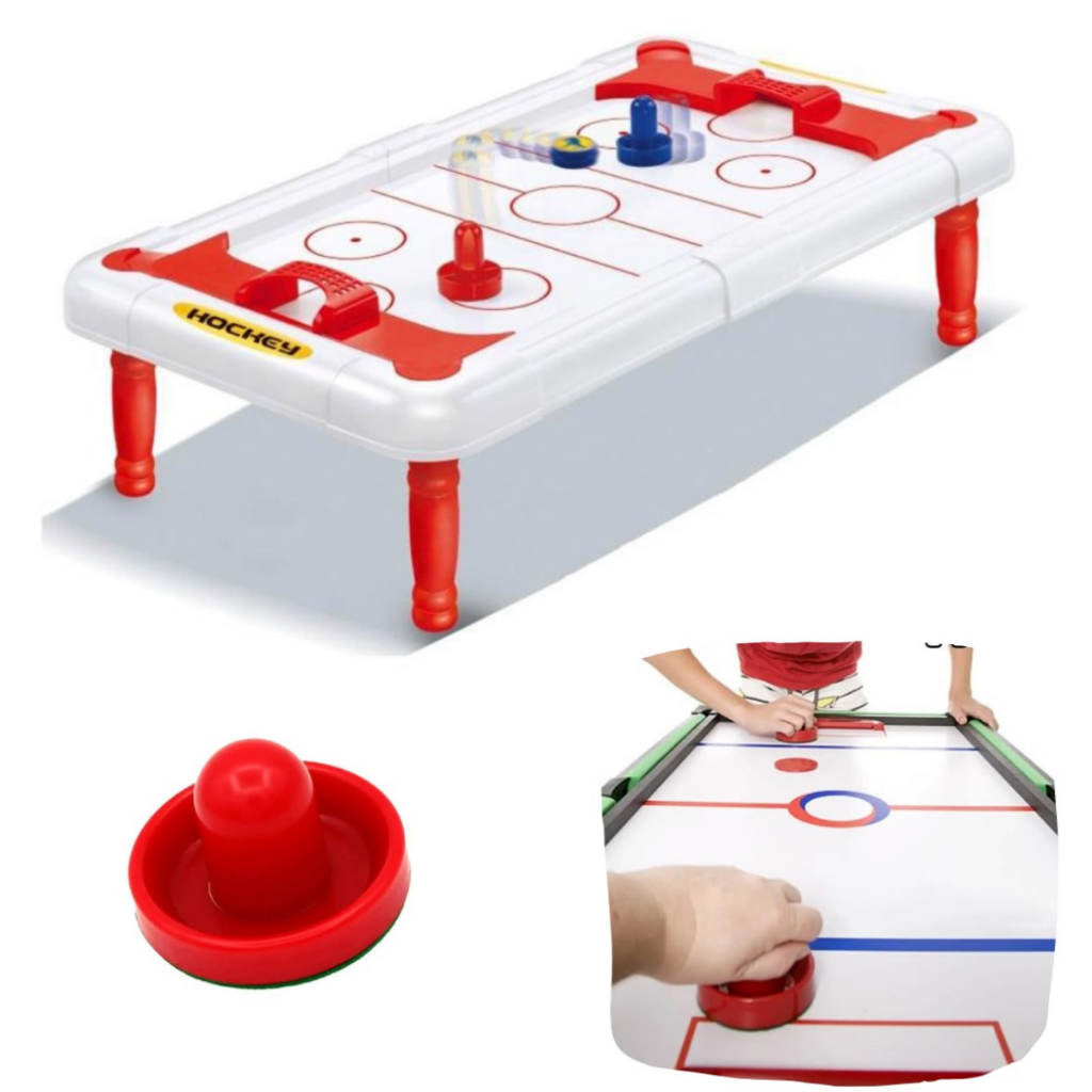 Mini Jogo Mesa Hockey Air Completo Portátil BRINQUEDO Pezinho INFANTIL TABULEIRO 1 DISCO 2  43/24 CM