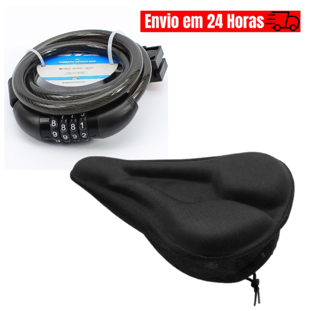 Cadeado Tranca de Bicicleta GTA Cabo Aço 12mmx1 Metro Segredo Bike Capa Selim Banco Gel Confortável Ajustável Ciclismo