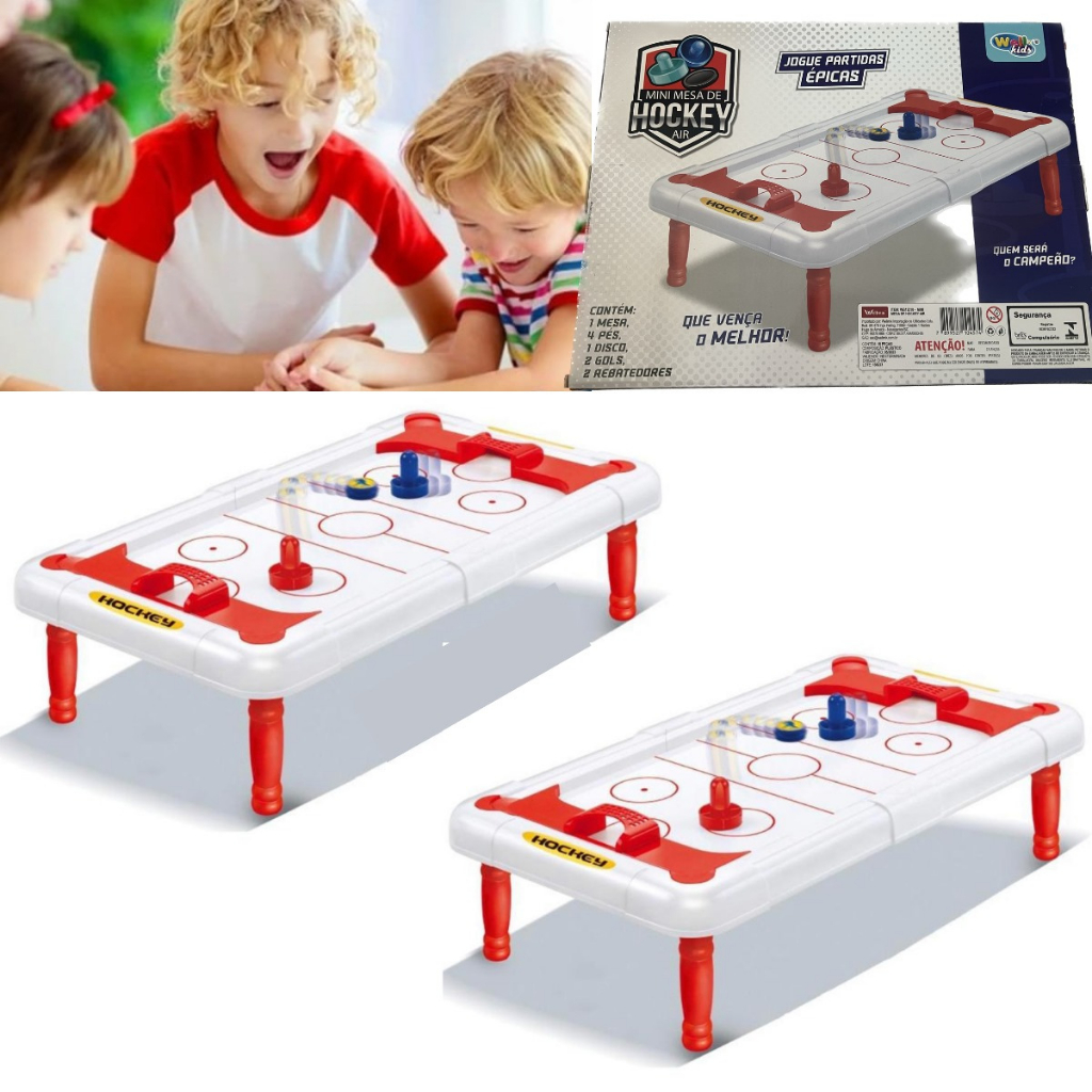 KIT 2 Jogo Mesa De Hockey Air Completo Portátil BRINQUEDO Pezinho INFANTIL MINI TABULEIRO 43/24 CM