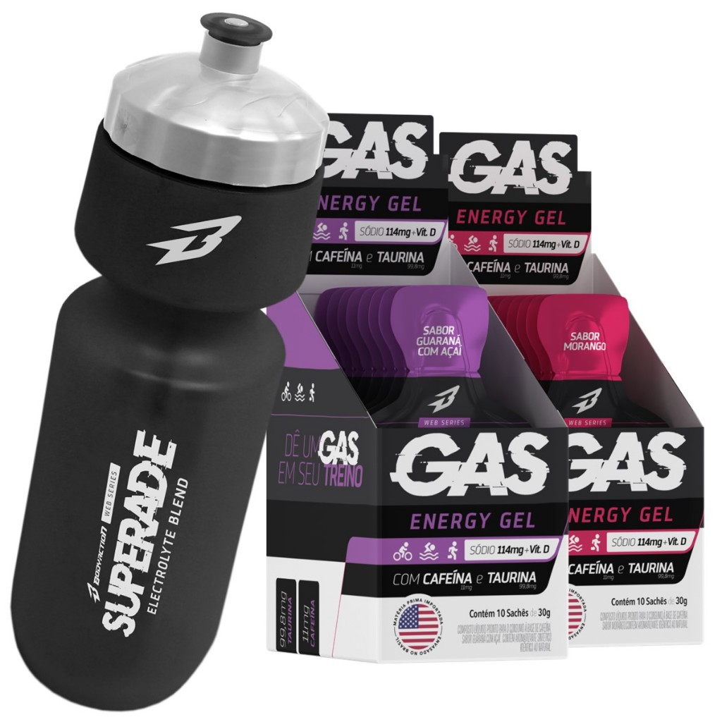 2x Caixas Gas Energy Gel 20 Sachês + Squeeze Bodyaction