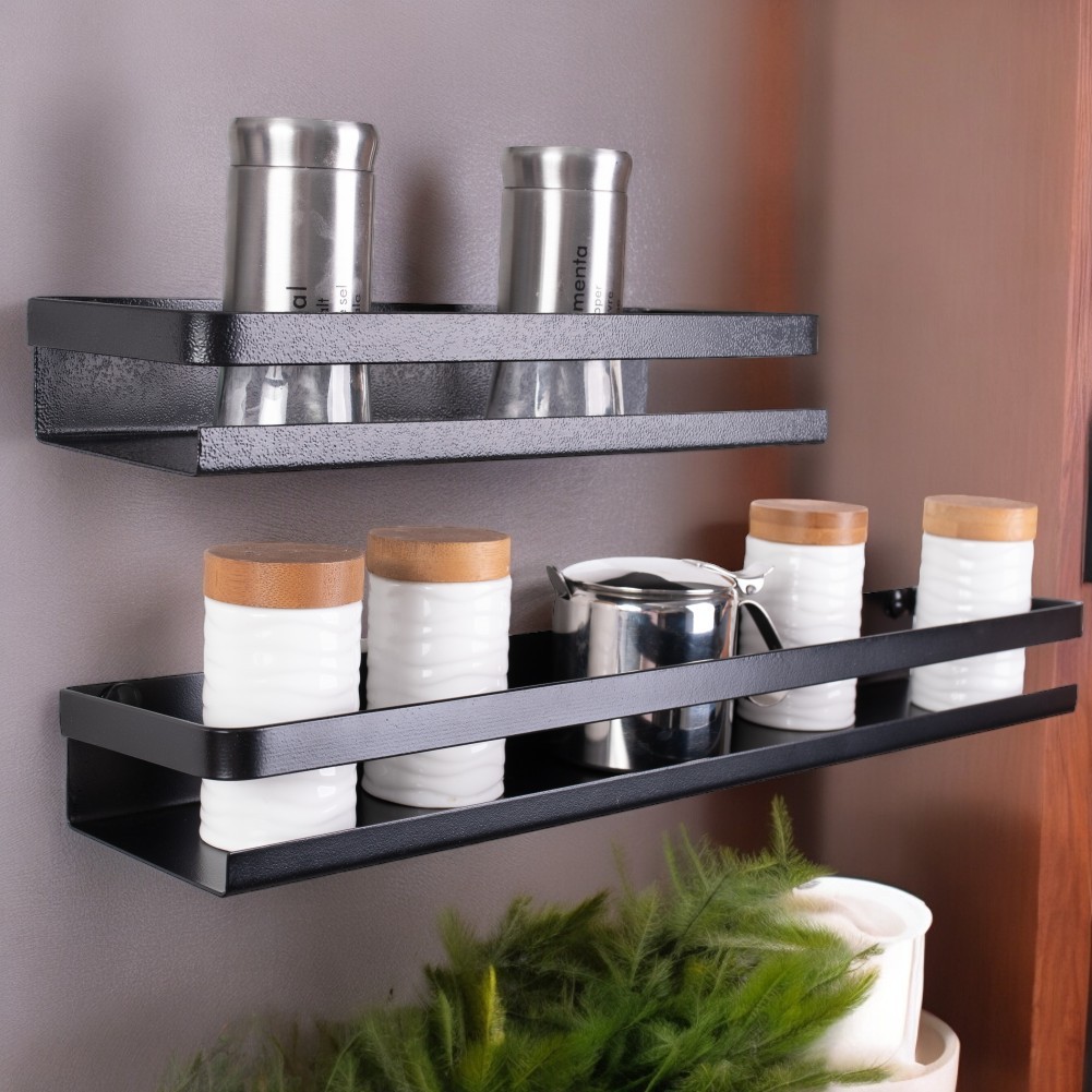 Kit 2 Prateleiras Cozinhas Utensílios Temperos Preto Fosco