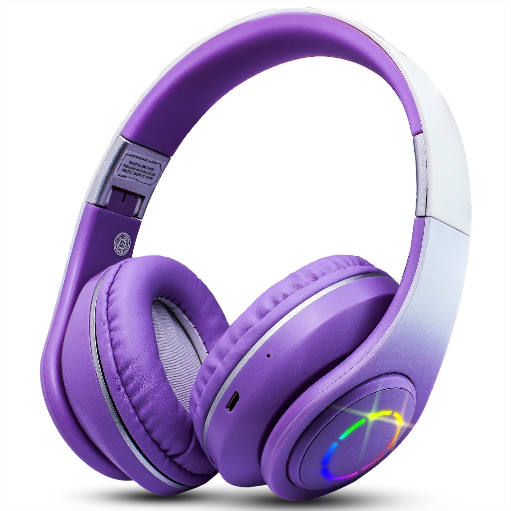 Fone De Ouvido Bluetooth Headset  Sem Fio Com Ajuste Lateral Iluminação Led RGB MP3 Cartão SD Recarregavel em Oferta na Shopee