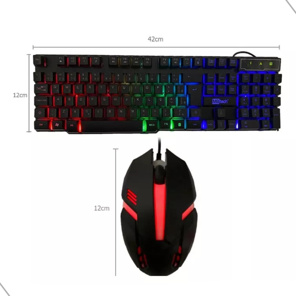 Kit Teclado E Mouse Gamer Semi Mecânico Usb 3.0 Multimídia Shortcut K8 Com Led Rgb Rainbow Mbtech GB54443