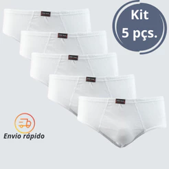 Kit 5 Cueca Slip Modelo Tradicional de Algodão 100 % na Cor Branca