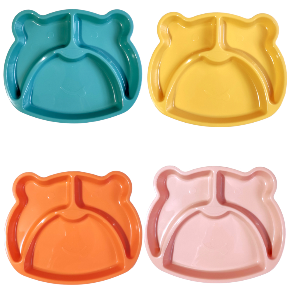 Kit Refeição Infantil Pratinho com 3 Divisórias Talheres Garfo Colher Plástico Bebê Criança Colorido