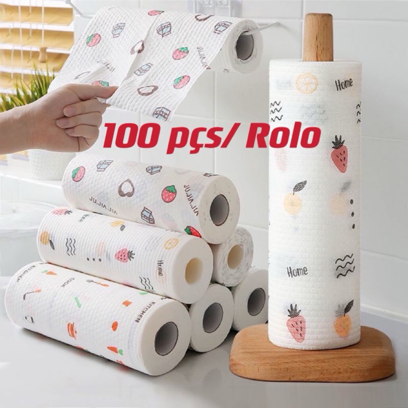 100 peças /Rolo Pano De Limpeza Reutilizável Absorvente Água Preguiçoso Seco Lavável Toalha De Papel