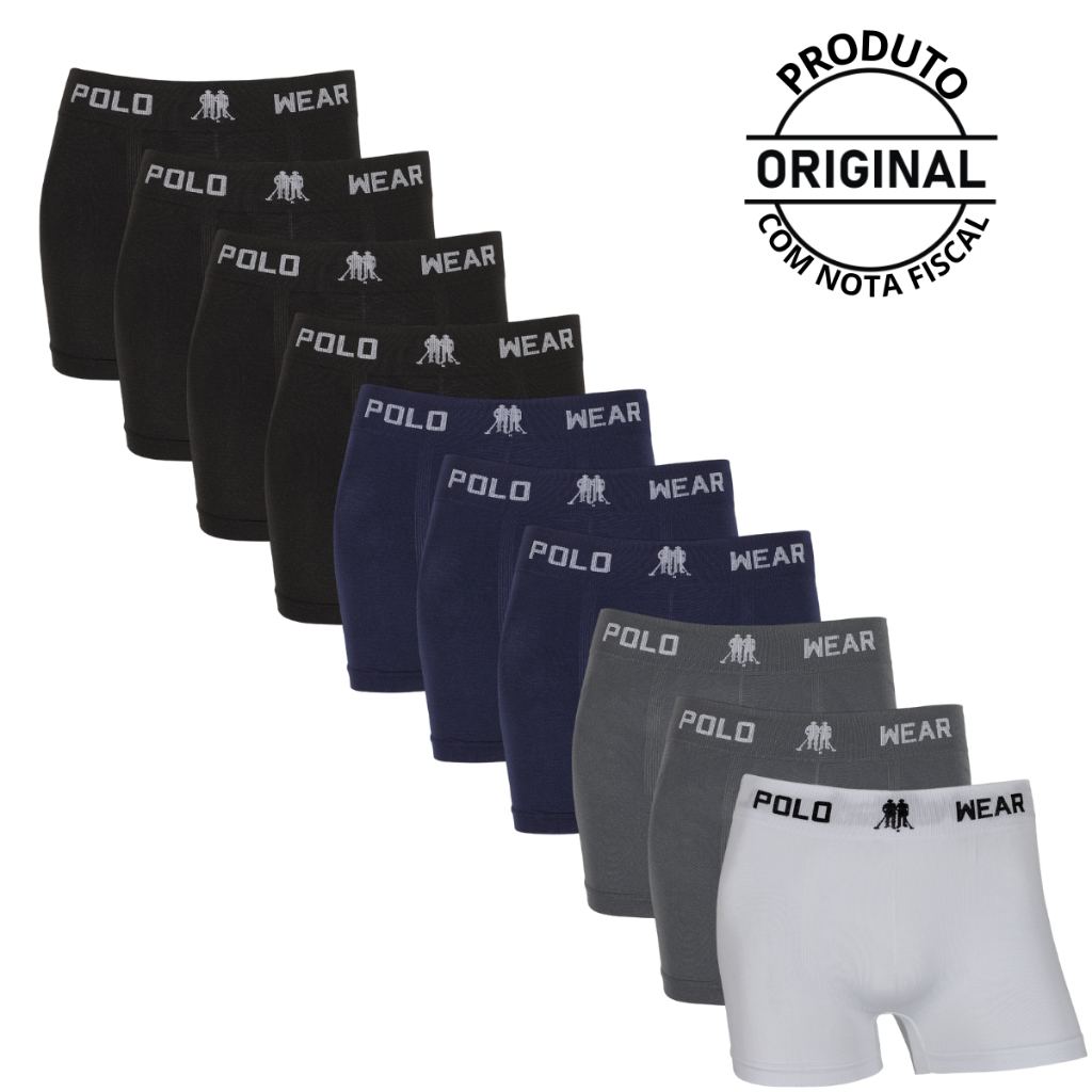 Kit 12 Cueca Box Boxer Masculino Polo Wear Microfibra Sem Costura Lisa Luxo Conforto Oferta do Dia