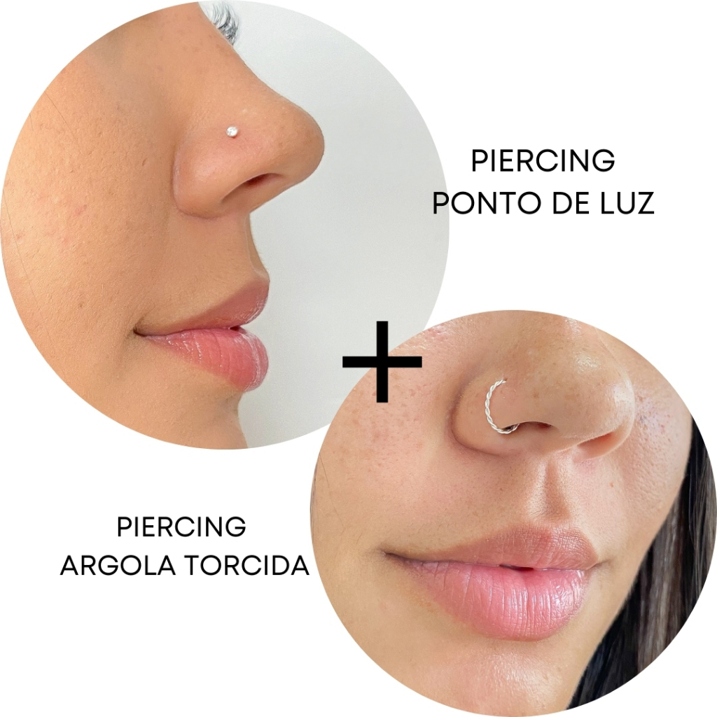 Piercing Nariz Argola Torcida  + Piercing Ponto de Luz  KIT COM 2 PIERCINGS