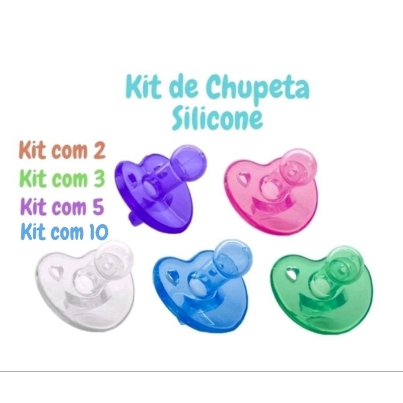 Combo chupeta de silicone redonda ou Orto fase 2 kit com 2,3,5 e 10 chupetas