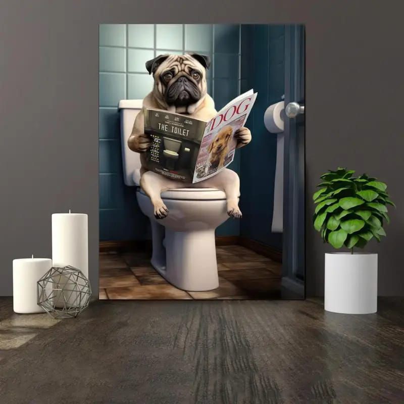 Quadro cachorro Pug decoração para banheiro consultório veterinário pet shop cão raças