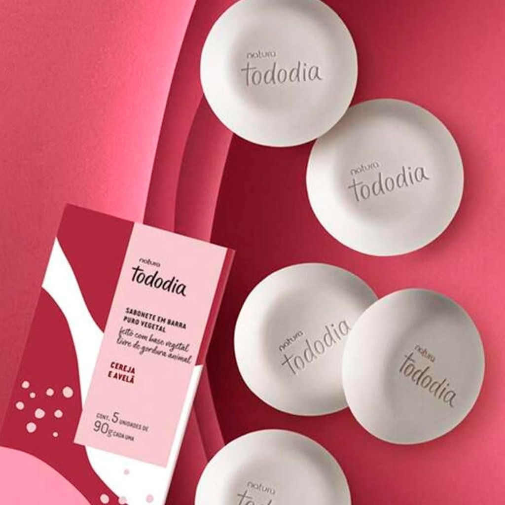 SABONETE EM BARRA PURO VEGETAL NATURA TODO DIA CEREJA E AVELÃ CAIXA COM 5 UNIDADES 90g/cada